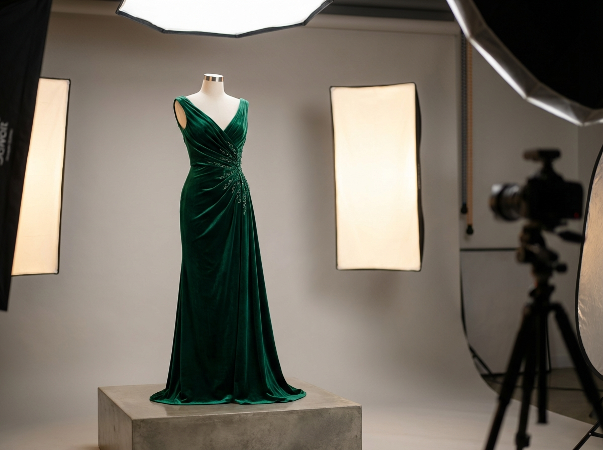 Emerald evening gown ecommerce product page